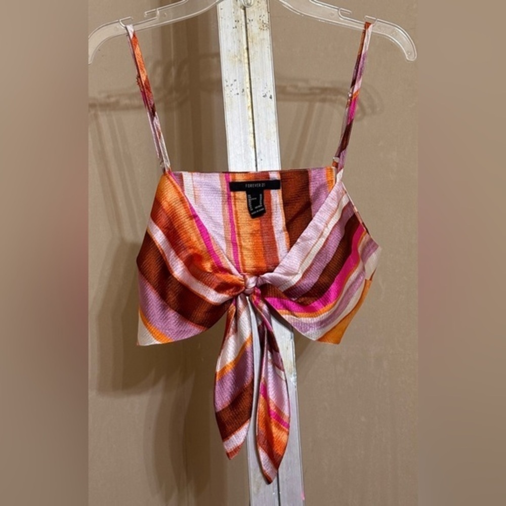Forever 21 Y2K Striped Tie Front Crop Top M Retro Boho Festival Coastal